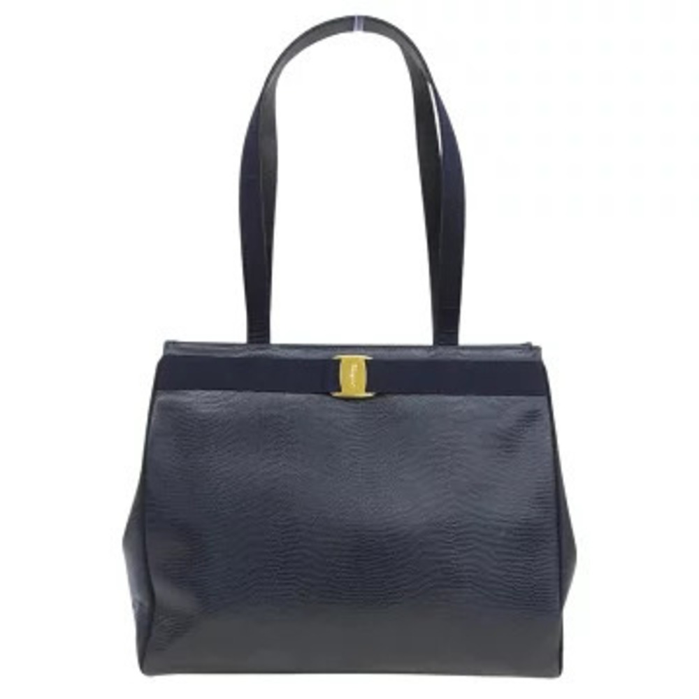 Salvatore Ferragamo Vara Ribbon Leather Navy Shoulder Bag Blue